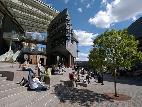 Students seated outside on the campus of the University of Cincinnati, the host institution of ELS Cincinnati in Ohio, USA.