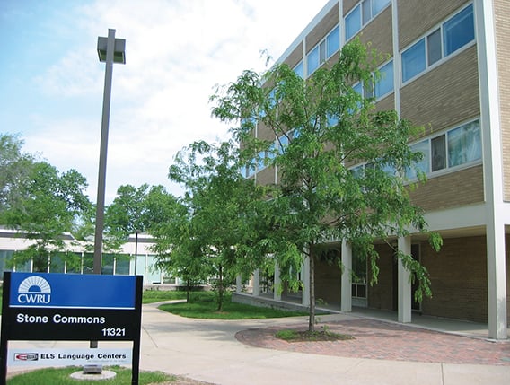 An exterior view of the Stone Commons at Case Western Reserve University, ELS Cleveland's host institution in Cleveland, Ohio, USA.