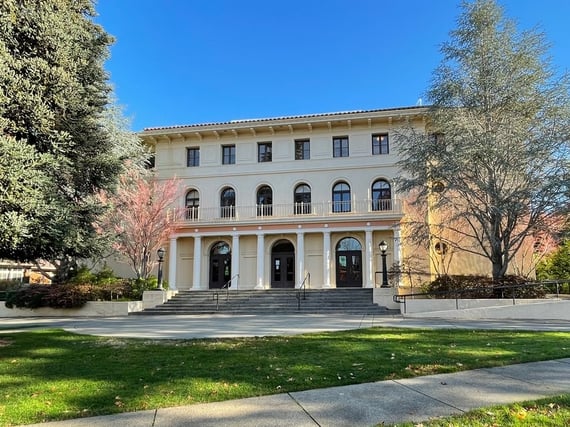 An exterior view of Angelico Hall at Dominican University of California, the host institution of ELS Language Centers in San Rafael, California, USA, near ELS San Francisco, North Bay.