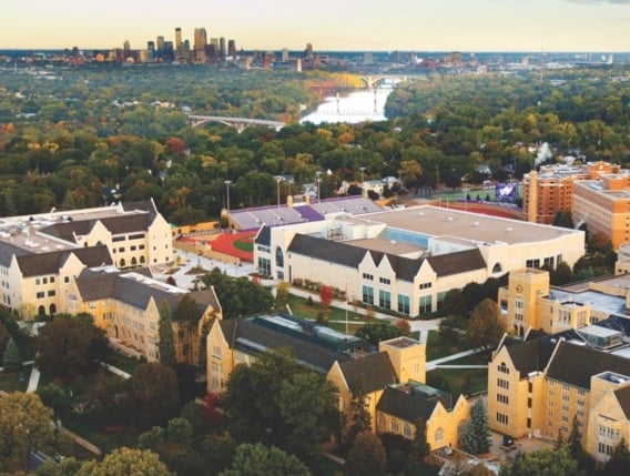 An aerial view of the University of St. Thomas in Minneapolis-St. Paul, the host institution of ELS St. Paul in Minnesota, USA.