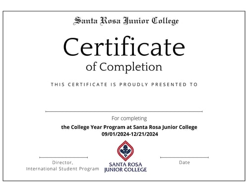 Santa Rosa College Year Sample Certificate