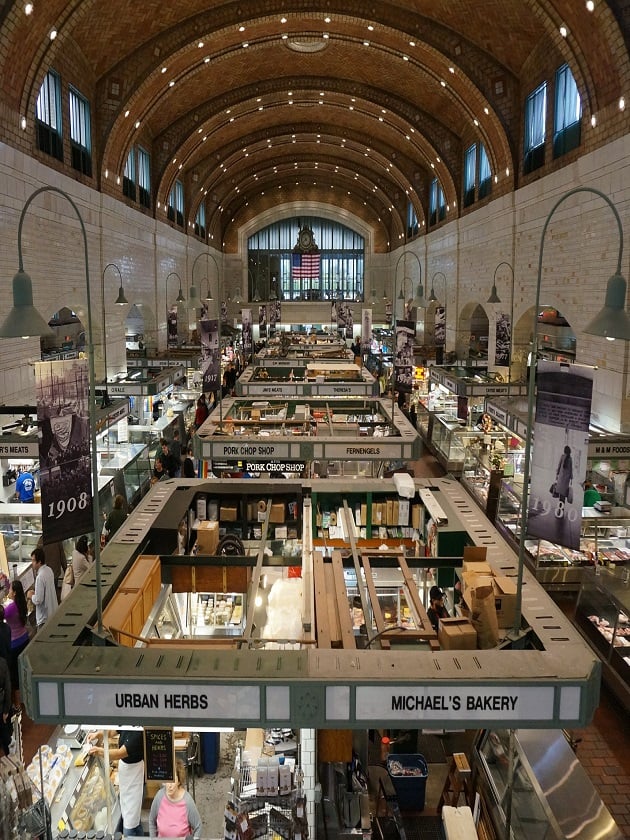 An indoor view of vendors at the West Side Market in Cleveland, Ohio, USA near ELS Language Centers.