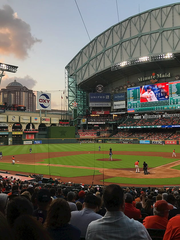 Minute Maid Park baseball stadium, home of the Houston Astros baseball team, in Texas USA near ELS Language Centers.