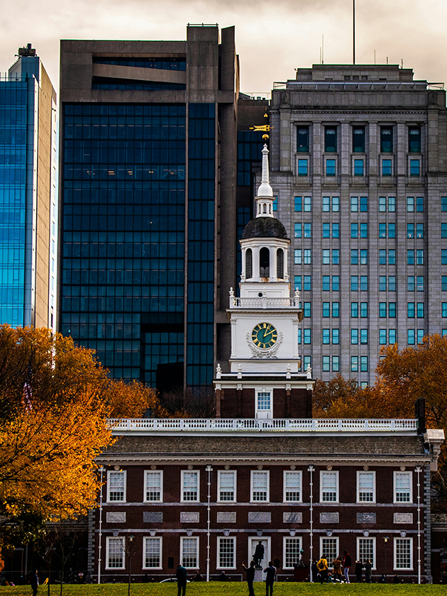 An exterior view of Independence Hall at the Independence National Historical Park in Philadelphia, Pennsylvania, USA near ELS Language Centers.