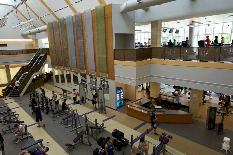 An aerial view of weight training equipment inside the gymnasium at Saint Joseph's University, the host institution for ELS Language Centers in Philadelphia, Pennsylvania, USA.