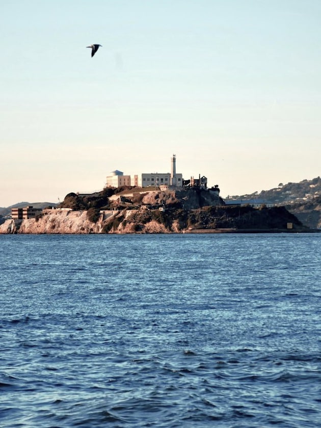 A view of the famous abandoned federal prison on Alcatraz Island in San Francisco, California, USA.